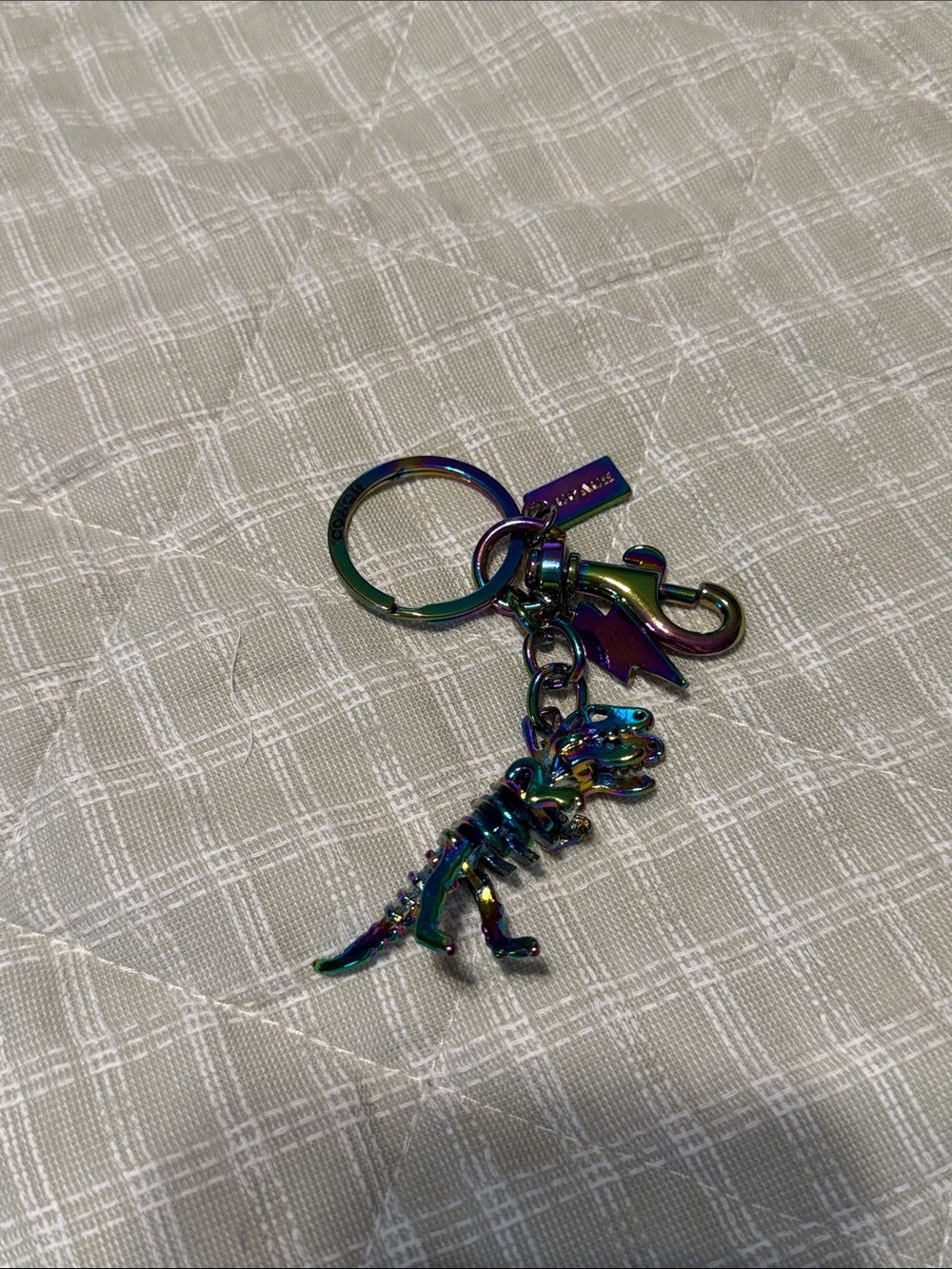 Coach Iridescent Rainbow Dinosaur Key Ring